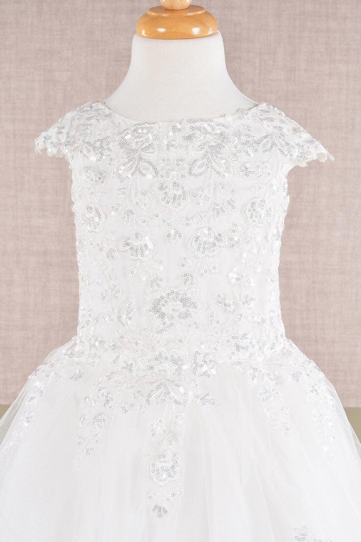 Embroidered Girls Cap Sleeve Gown by Elizabeth K GK108