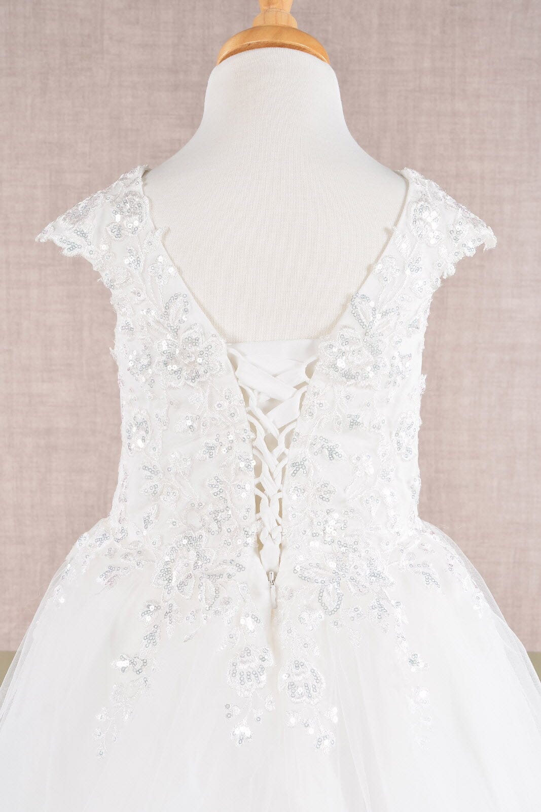 Embroidered Girls Cap Sleeve Gown by Elizabeth K GK108