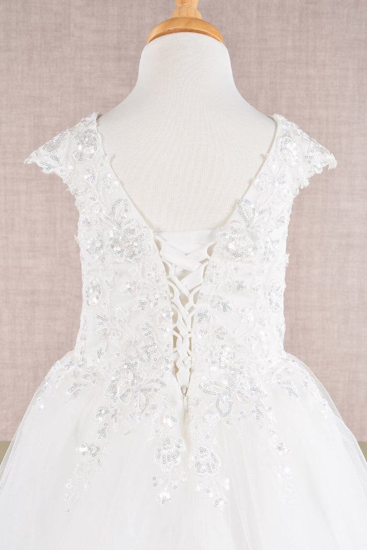 Embroidered Girls Cap Sleeve Gown by Elizabeth K GK108