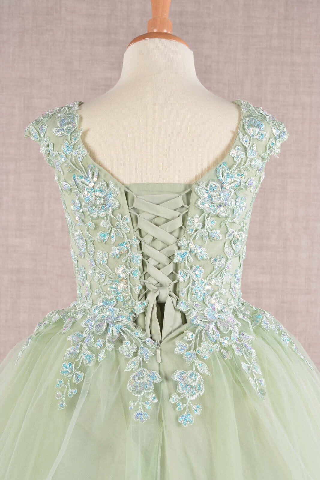 Embroidered Girls Cap Sleeve Gown by Elizabeth K GK108