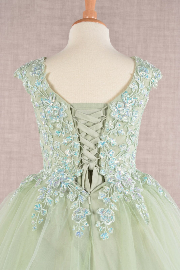 Embroidered Girls Cap Sleeve Gown by Elizabeth K GK108