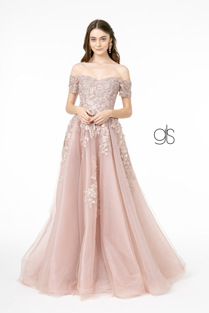 Embroidered Long Off Shoulder Dress by Elizabeth K GL2885