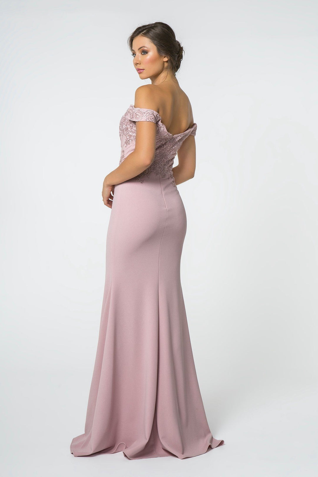 Embroidered Long Off Shoulder Dress with Slit by Elizabeth K GL2708-Long Formal Dresses-ABC Fashion