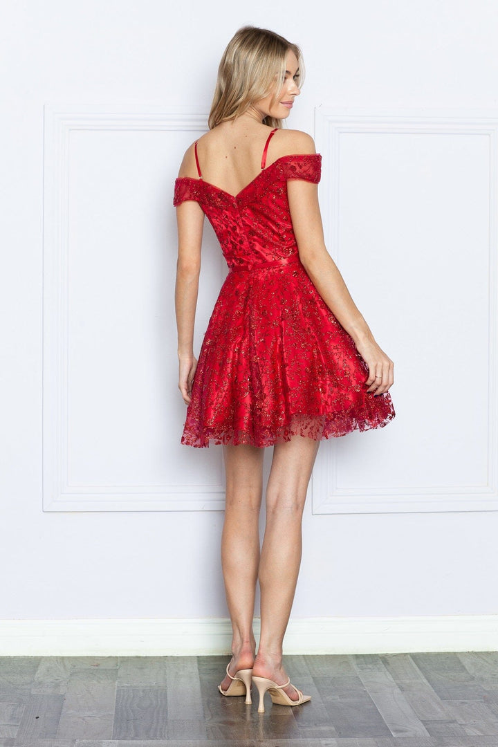 Embroidered Short Cold Shoulder Dress by Poly USA 9198