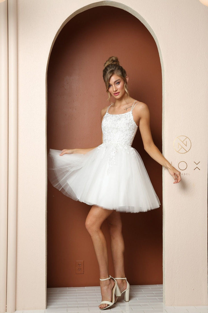 Embroidered Short Corset Back Dress by Nox Anabel T718