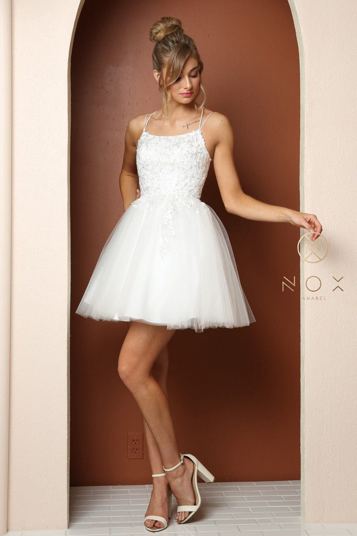 Embroidered Short Corset Back Dress by Nox Anabel T718