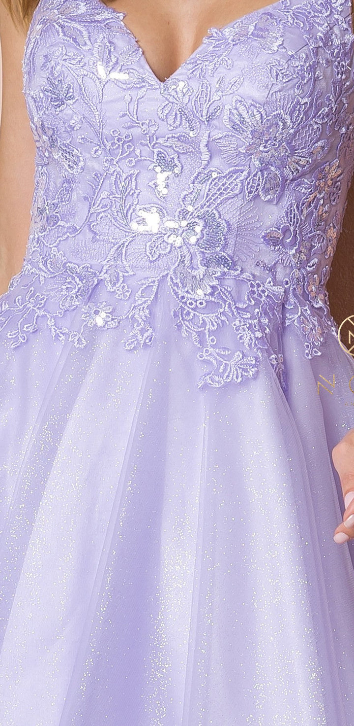 Embroidered Short V-Neck Dress by Nox Anabel E777