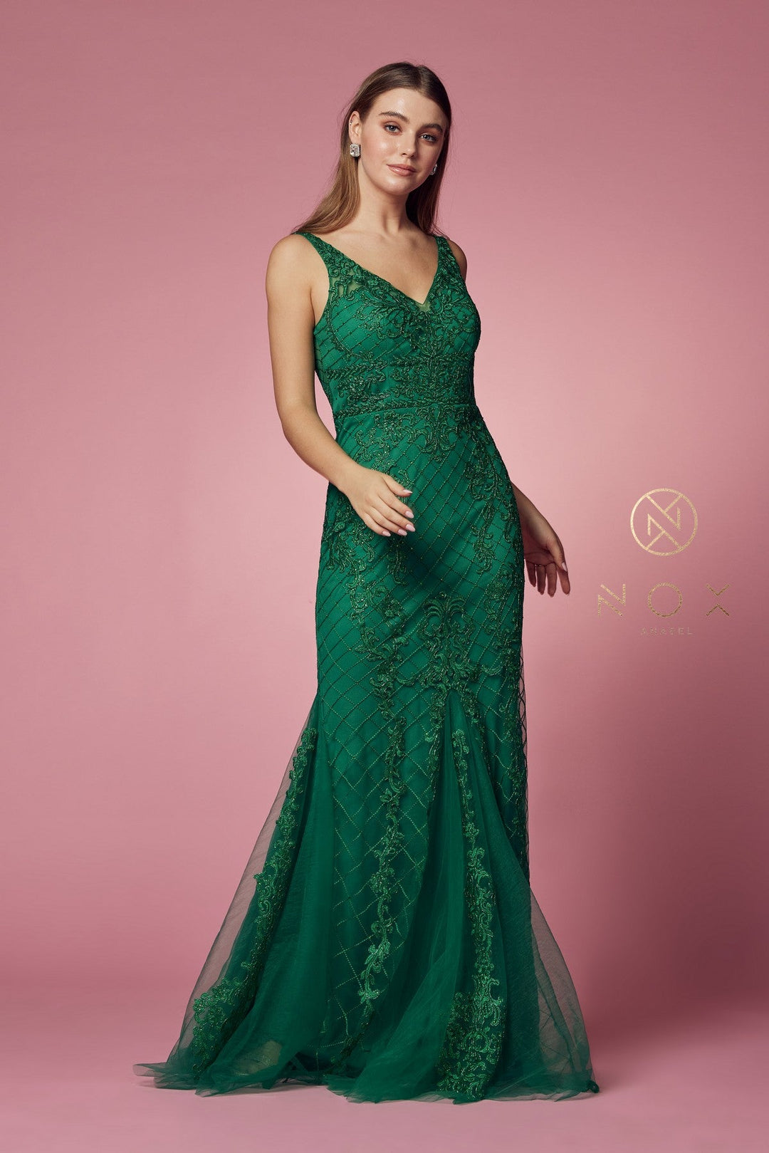 Embroidered Sleeveless Mermaid Dress by Nox Anabel A398