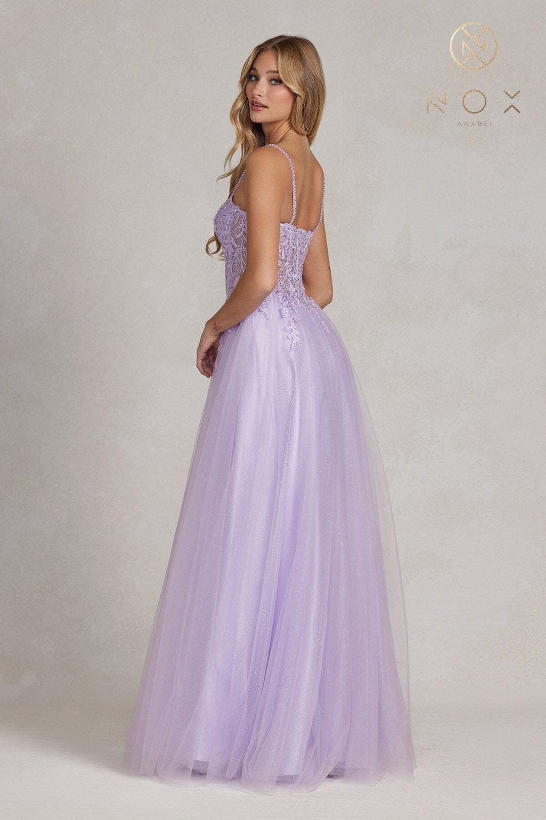 Embroidered Sweetheart Tulle Gown by Nox Anabel F1087