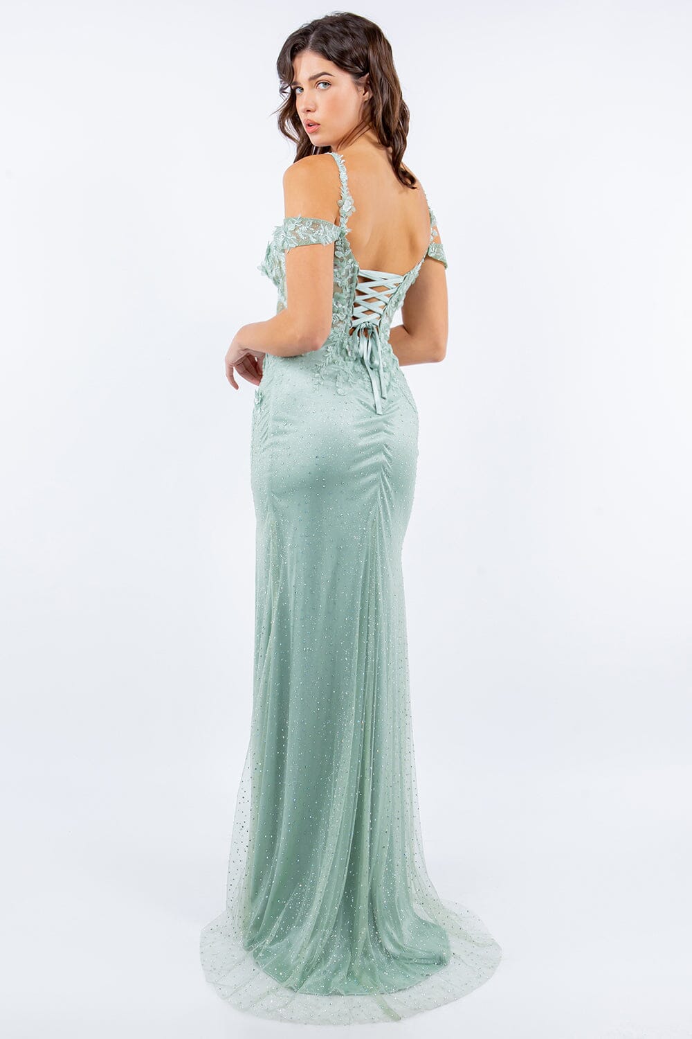 Fitted Applique Slit Gown by Cinderella Couture 8049J