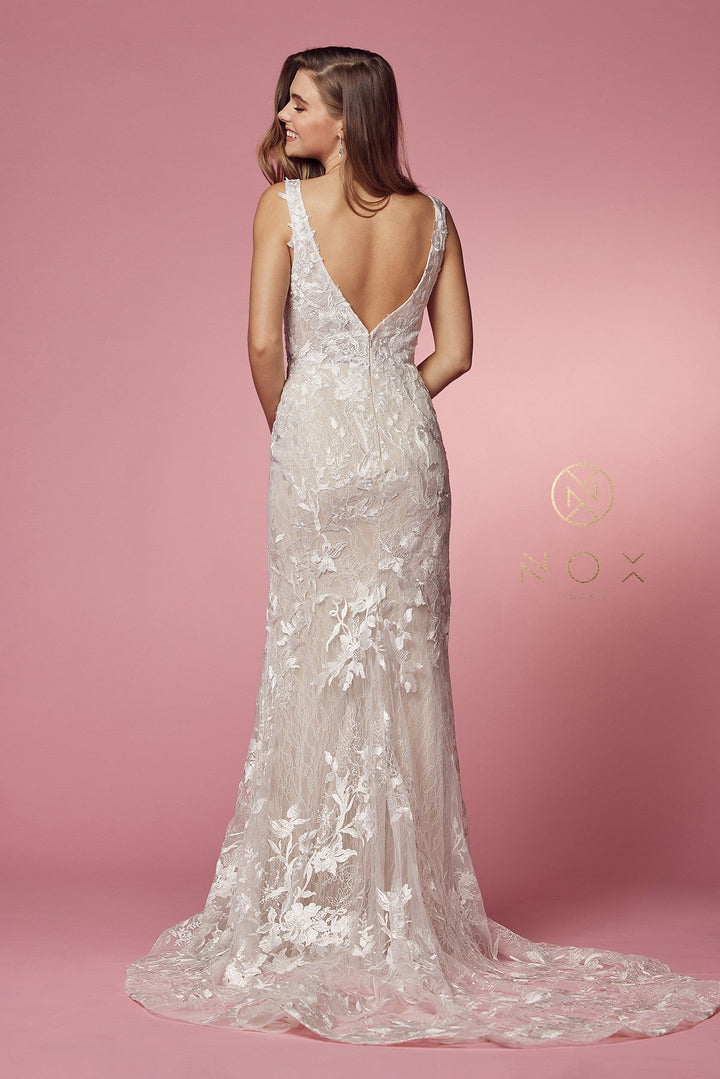 Fitted Applique Wedding Gown by Nox Anabel JW908