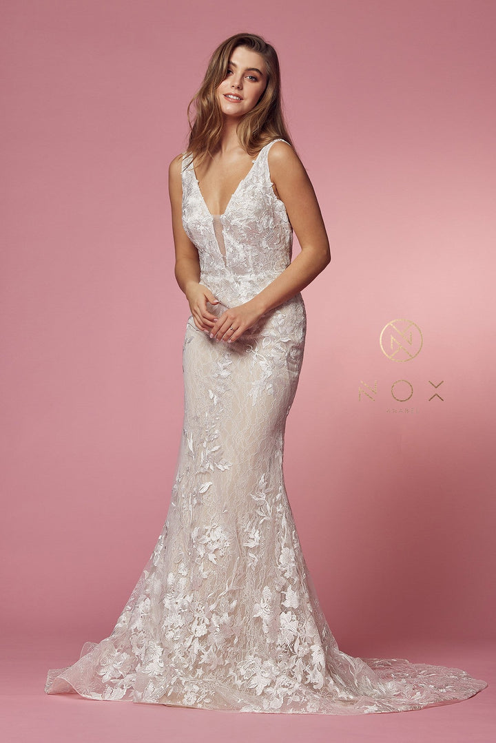 Fitted Applique Wedding Gown by Nox Anabel JW908
