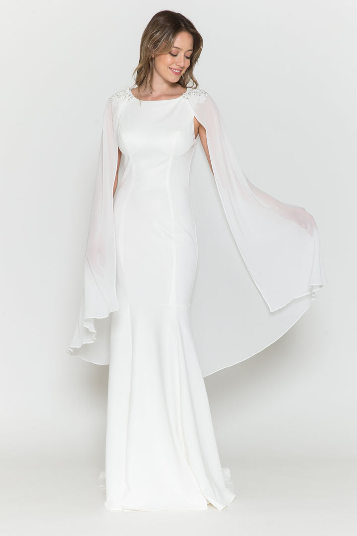 Fitted Chiffon Cape Wedding Dress by Poly USA 8566-1