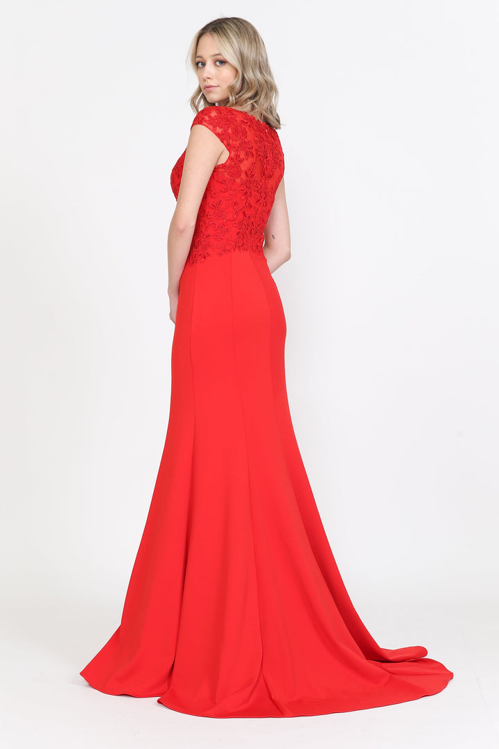 Fitted Embroidered Cap Sleeve Gown by Poly USA 8558