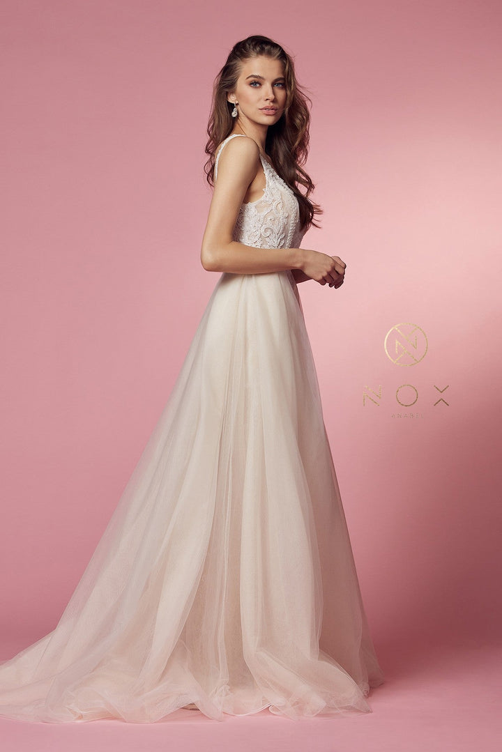 Fitted Lace A-line Tulle Gown by Nox Anabel E474