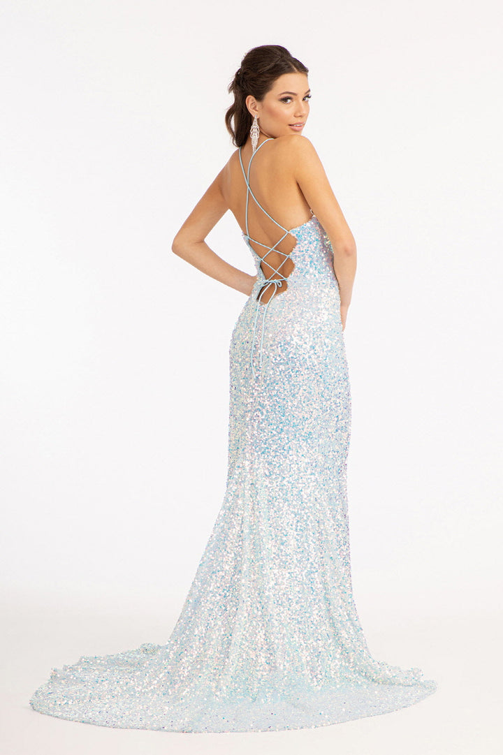 Fitted Lace-Up Sequin Gown by Elizabeth K GL3051