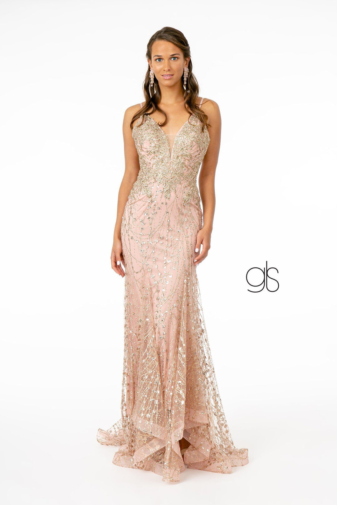 Fitted Long Glitter Dress with Corset Back by Elizabeth K GL2938