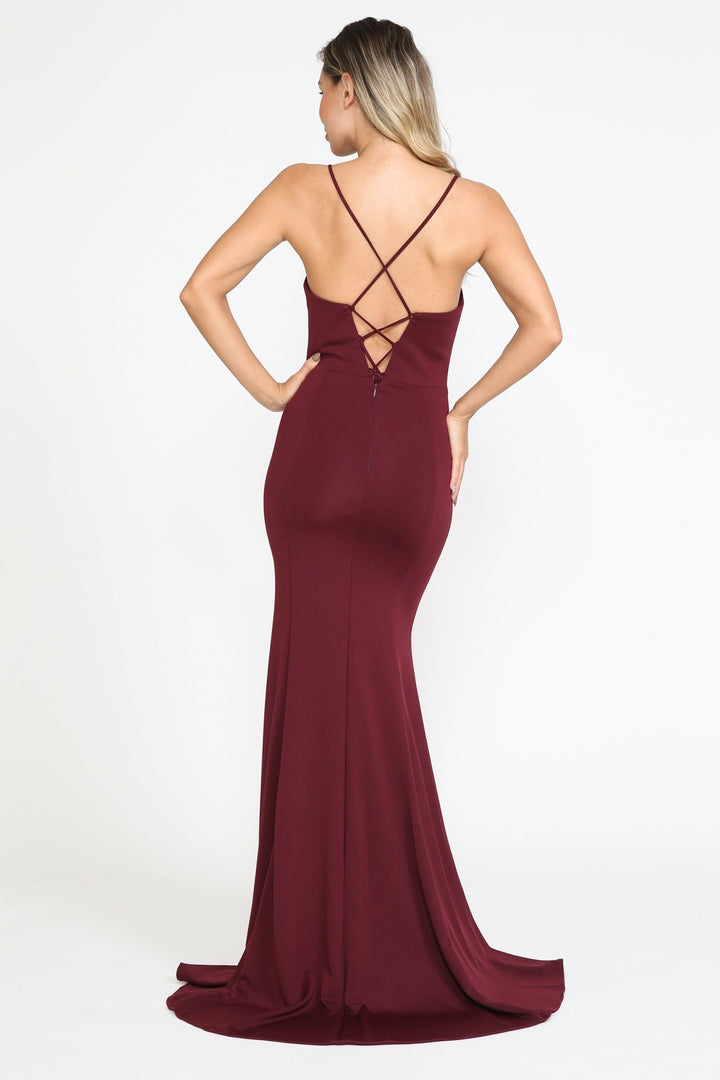 Fitted Long Square Neck Dress with Slit by Poly USA 8376