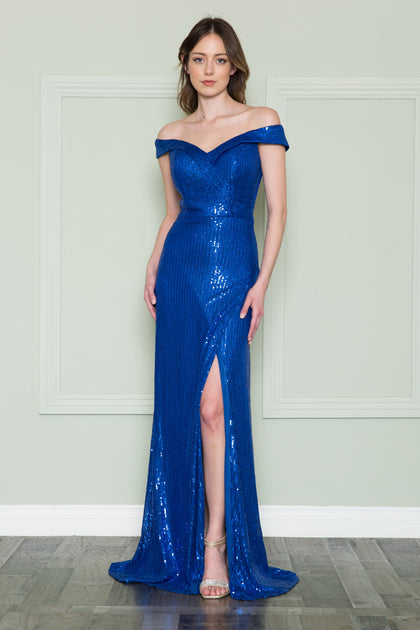 Long Double Slit Sequin Dress by Cinderella Divine CD915 – ABC Fashion