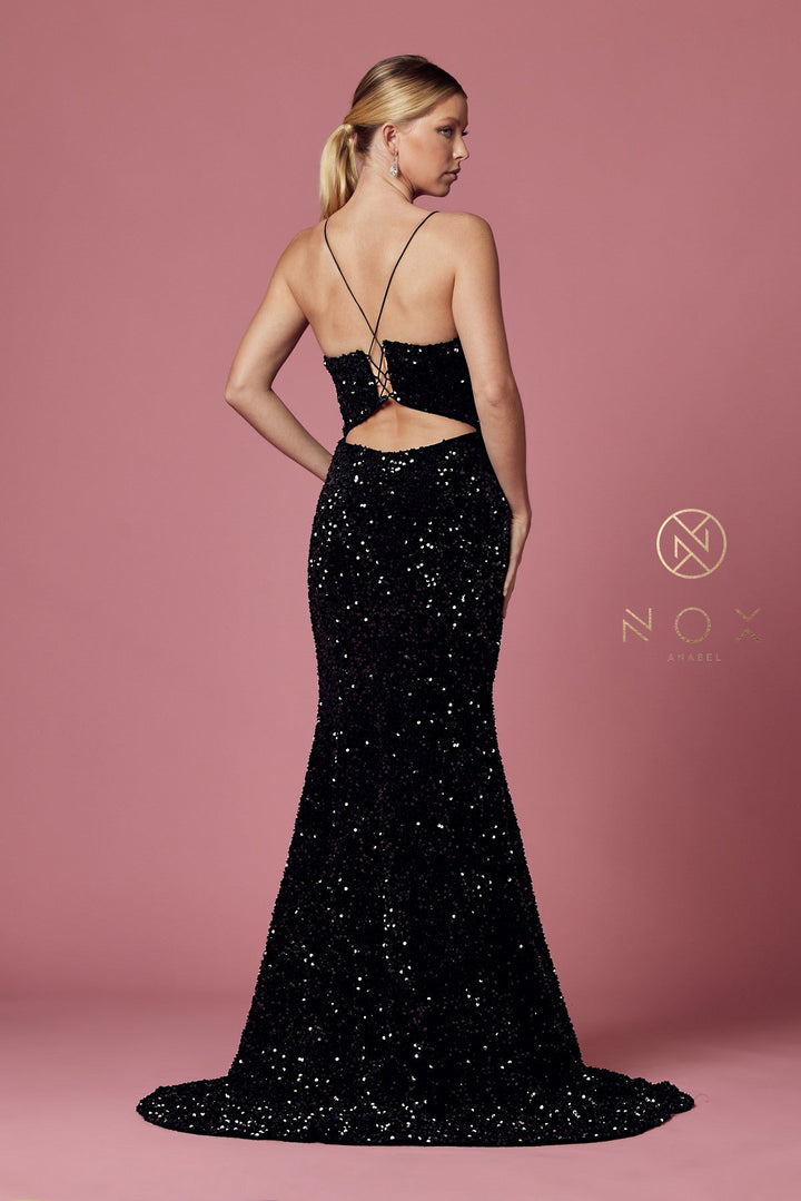 Fitted Sequin Velvet Gown by Nox Anabel R433