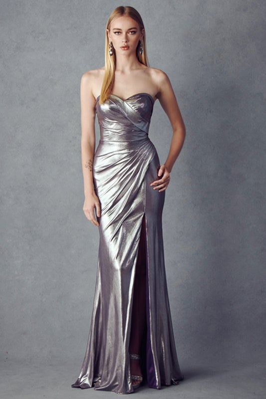 Fitted Strapless Metallic Gown by Juliet 222