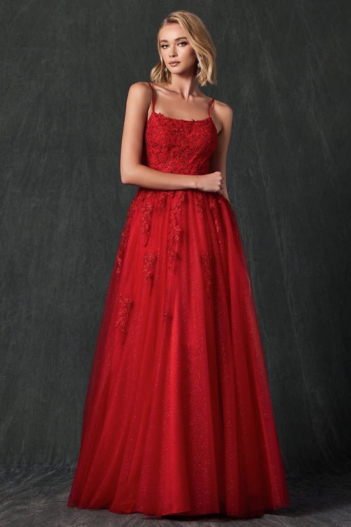 Floral Applique Corset Tulle Gown by Juliet 260