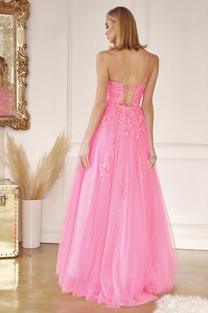 Floral Applique Corset Tulle Gown by Juliet 260