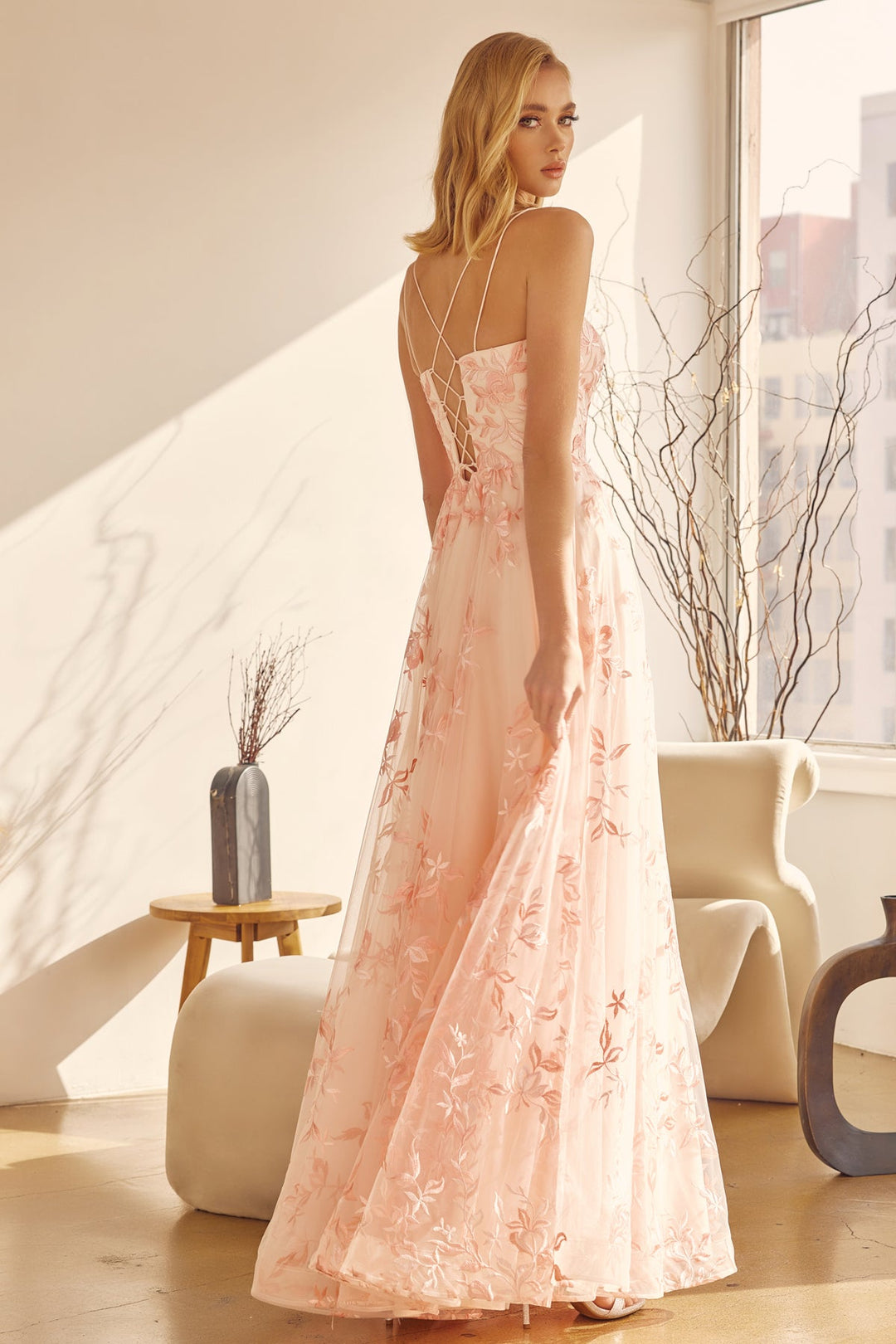 Floral Applique Long A-line Dress by Juliet 279