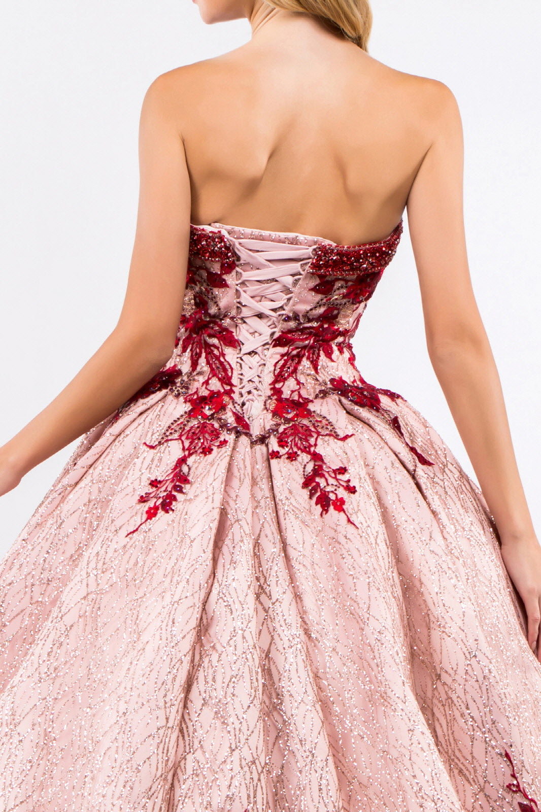 Floral Embroidered Glitter Ball Gown by Elizabeth K GL1957