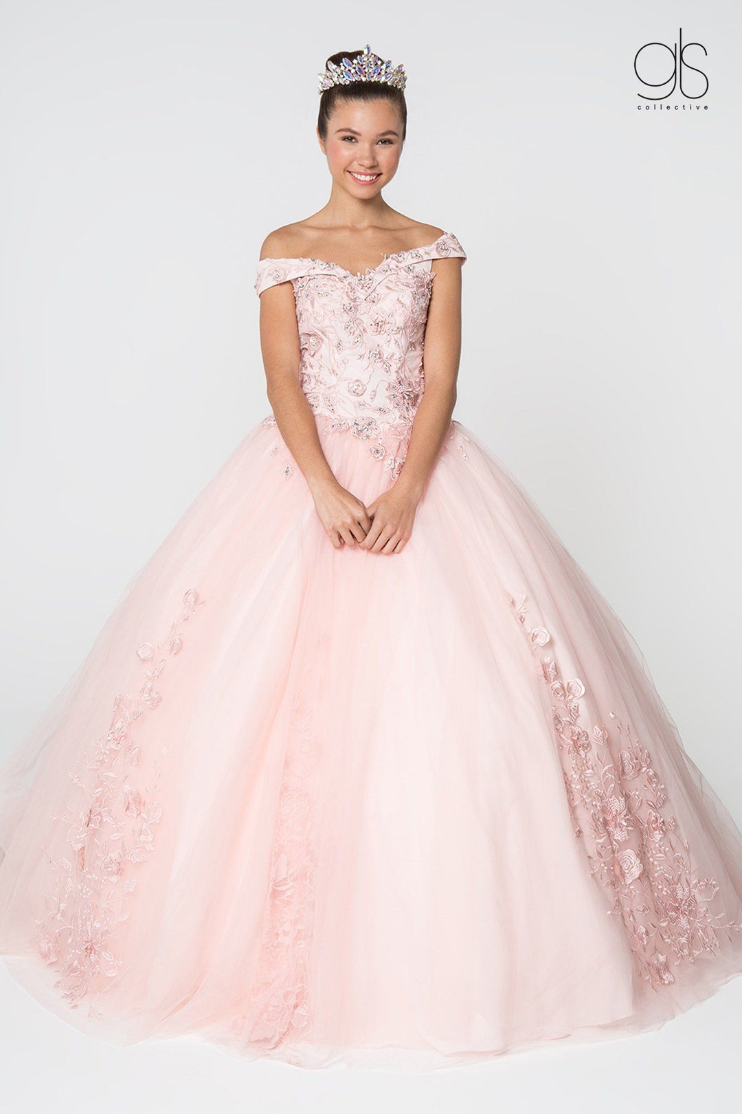 Floral Embroidered Off Shoulder Ball Gown by Elizabeth K GL2802-Quinceanera Dresses-ABC Fashion