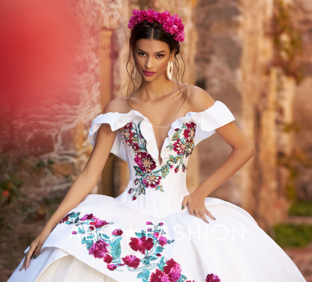 Floral Off Shoulder Quinceanera Dress by Ragazza M41-141