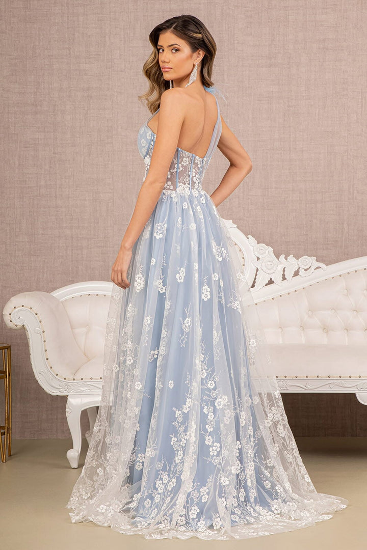Floral One Shoulder Feather Gown by GLS Gloria GL3134