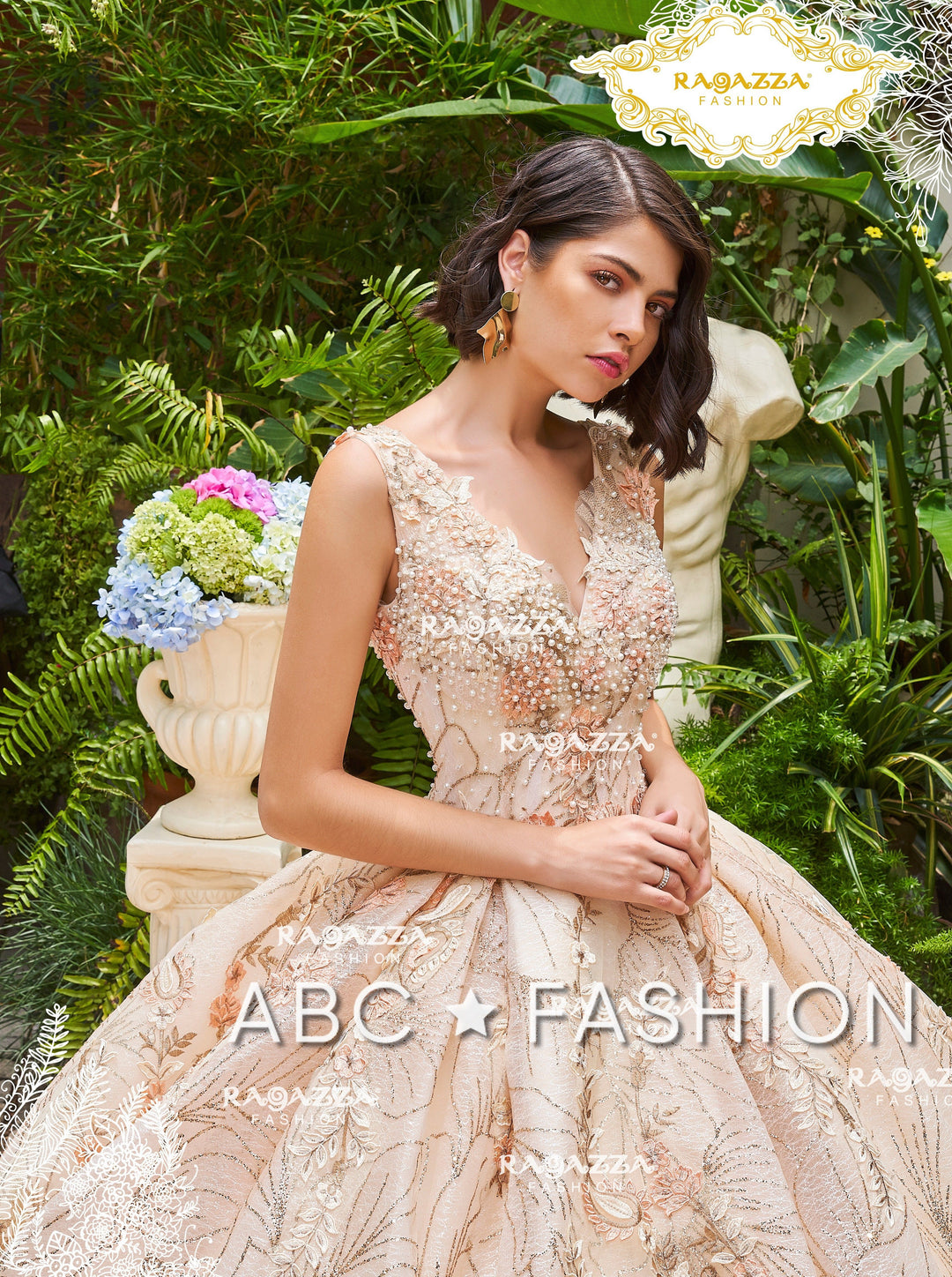 Floral Print V-Neck Quinceanera Dress by Ragazza Fashion DV32-532-Quinceanera Dresses-ABC Fashion