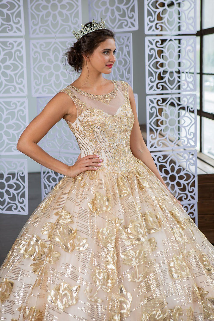 Floral Sequin Illusion Quinceanera Dress by Calla KY77239X-Quinceanera Dresses-ABC Fashion