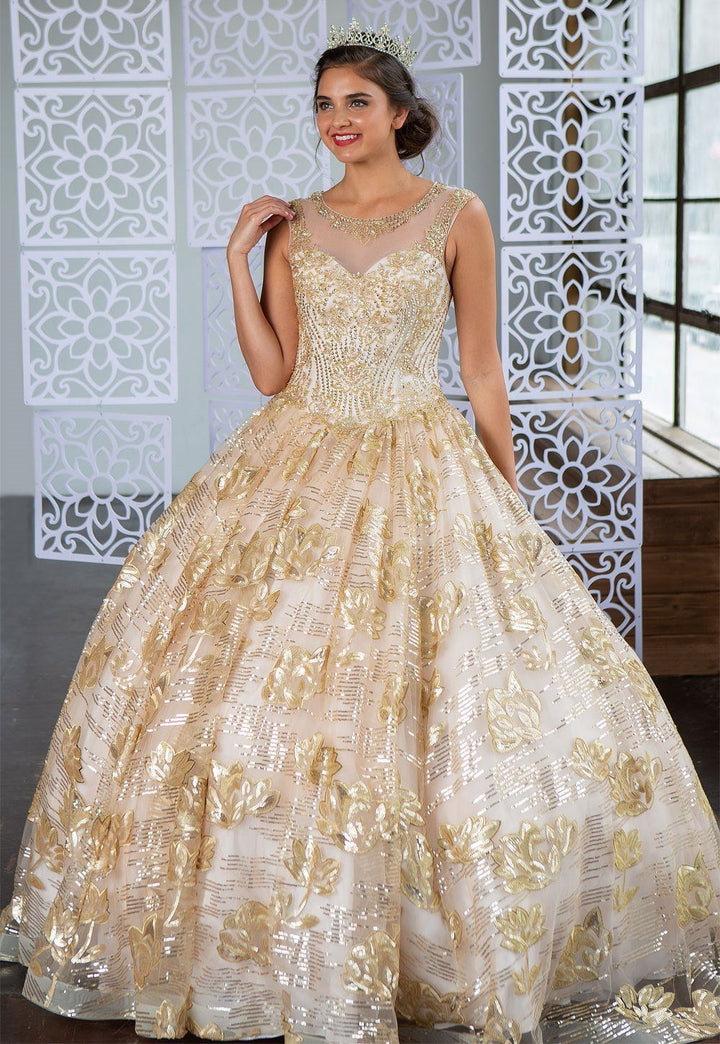 Floral Sequin Illusion Quinceanera Dress by Calla KY77239X-Quinceanera Dresses-ABC Fashion