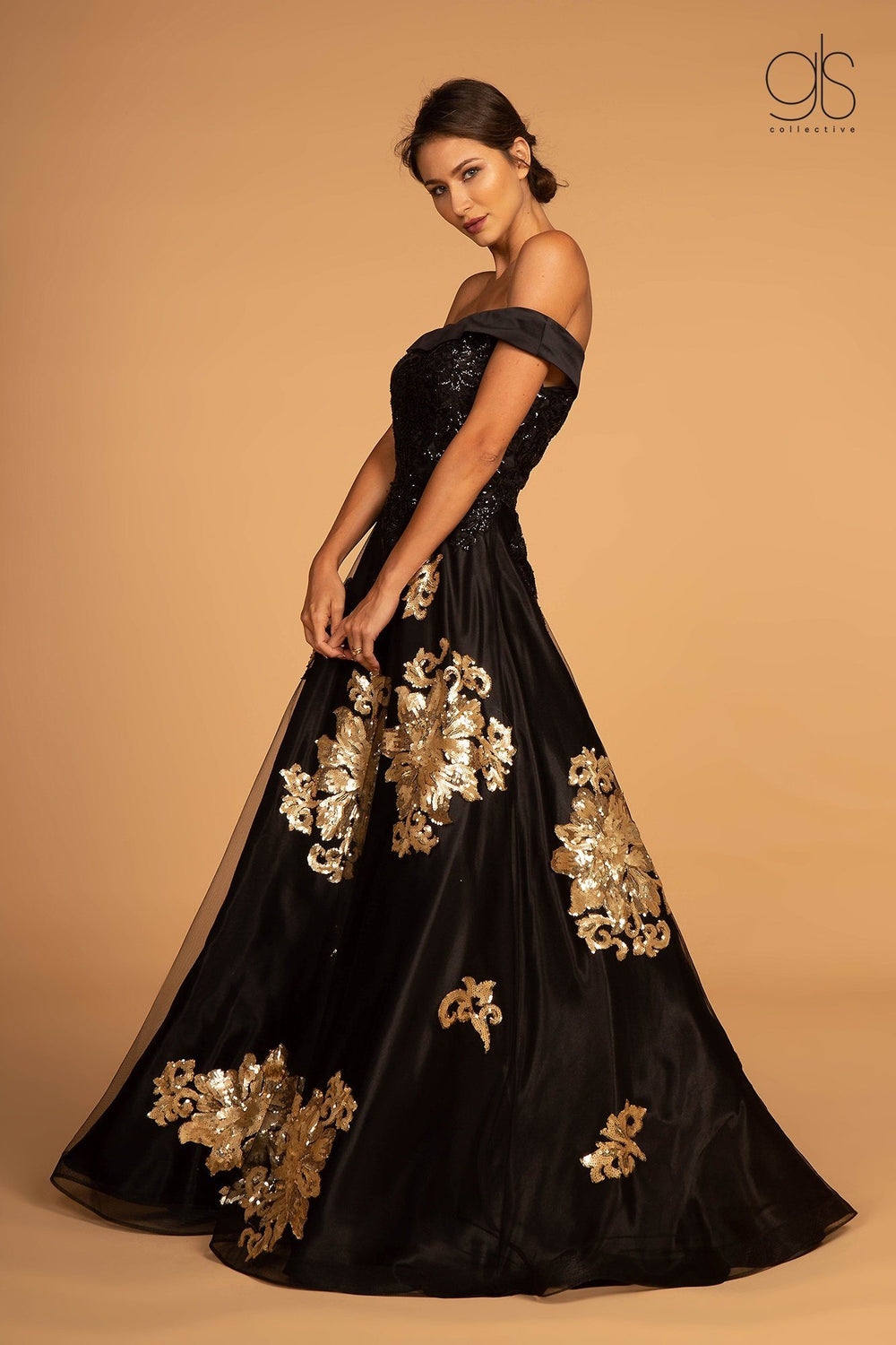 Floral Sequin Long Off the Shoulder Dress by GLS Gloria GL2542-Long Formal Dresses-ABC Fashion