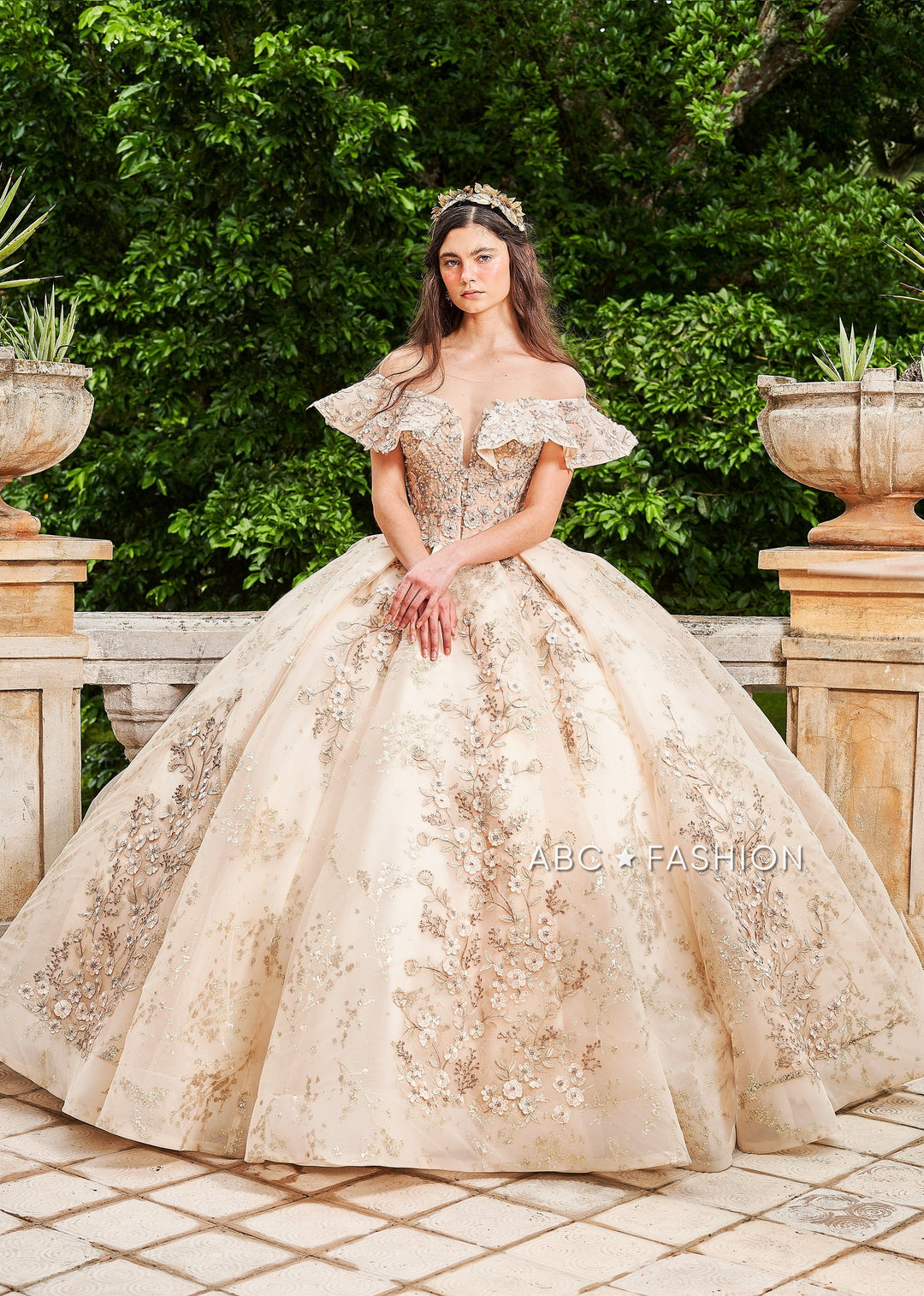 Flutter Sleeve Quinceanera Dress by Ragazza DV73-573