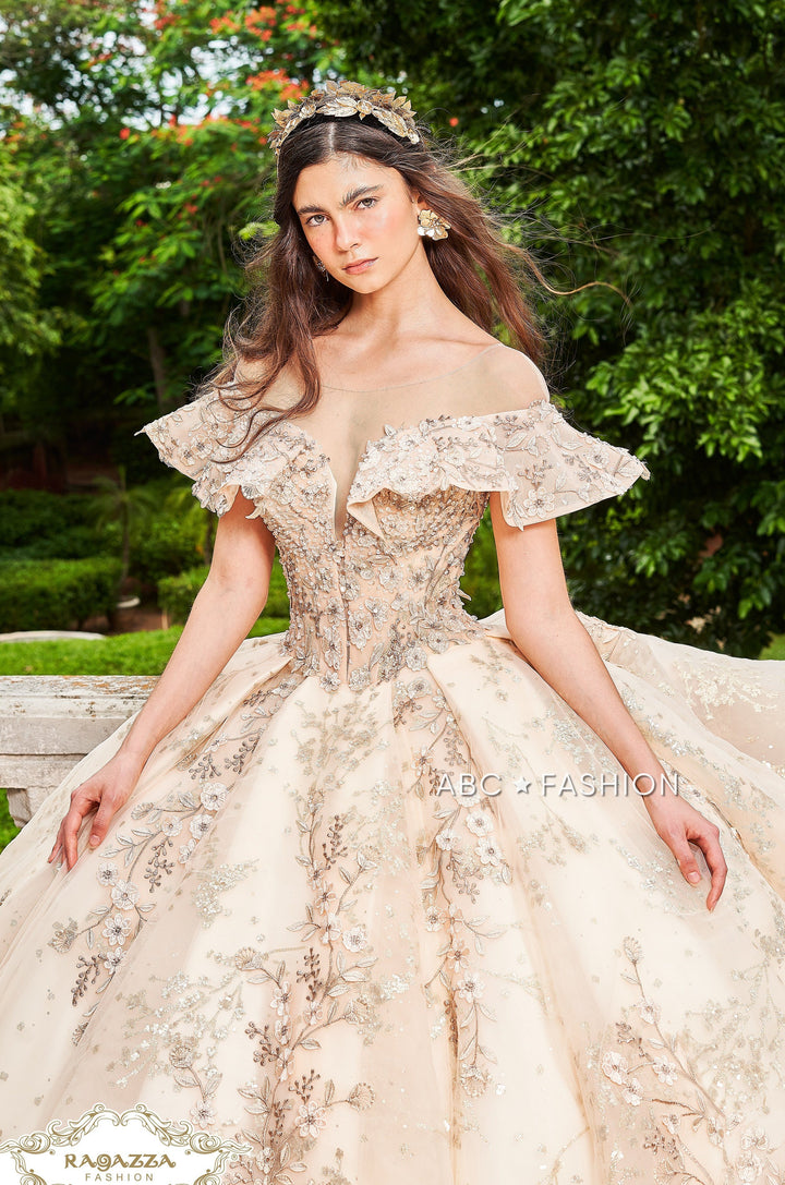 Flutter Sleeve Quinceanera Dress by Ragazza DV73-573