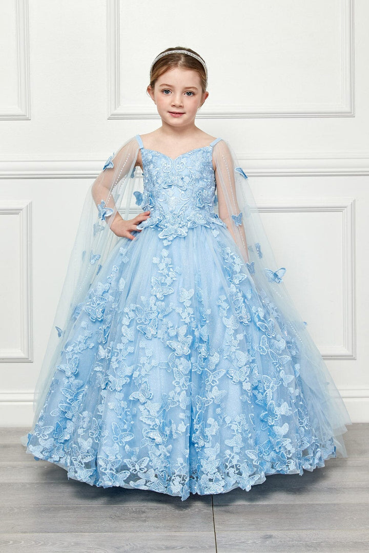 Girls 3D Butterfly Cape Ball Gown by Petite Adele PK1001