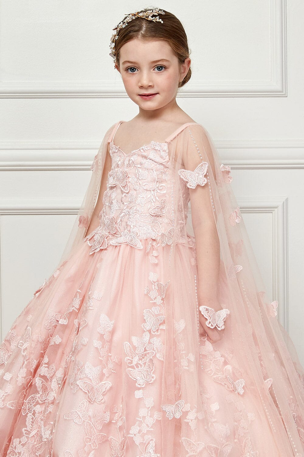 Girls 3D Butterfly Cape Ball Gown by Petite Adele PK1001