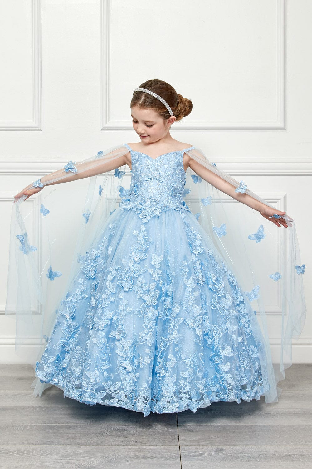 Girls 3D Butterfly Cape Ball Gown by Petite Adele PK1001