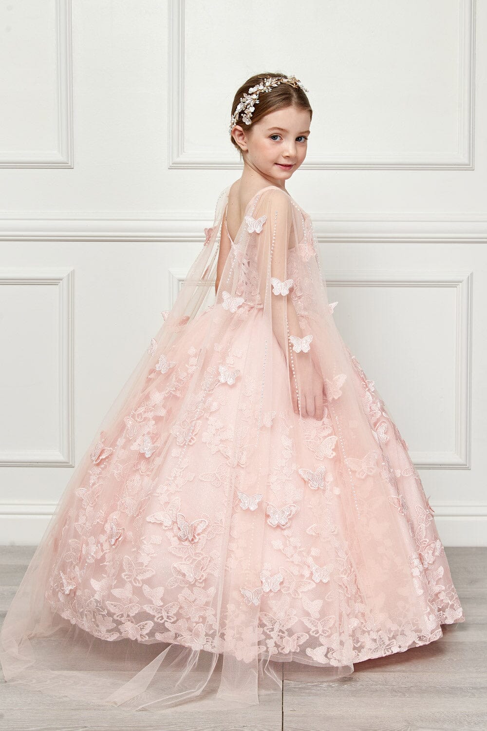 Girls 3D Butterfly Cape Ball Gown by Petite Adele PK1001