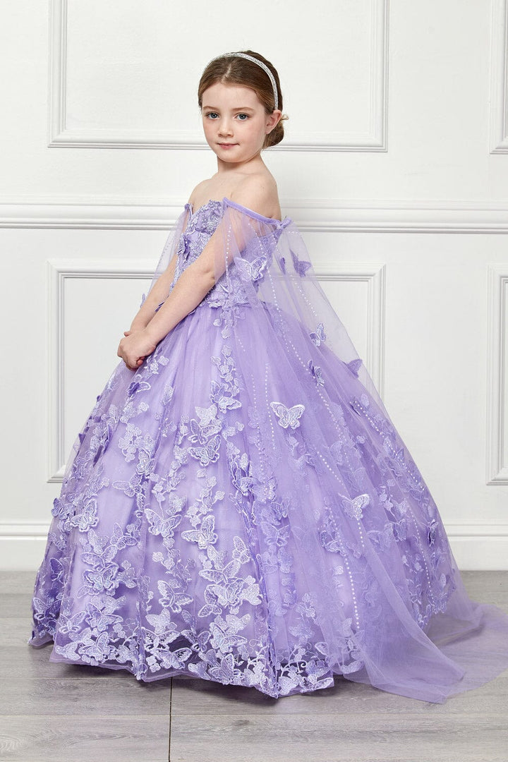 Girls 3D Butterfly Cape Ball Gown by Petite Adele PK1001