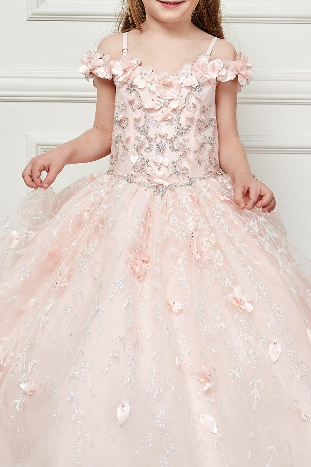 Girls 3D Floral Cloak Ball Gown by Petite Adele PK1004