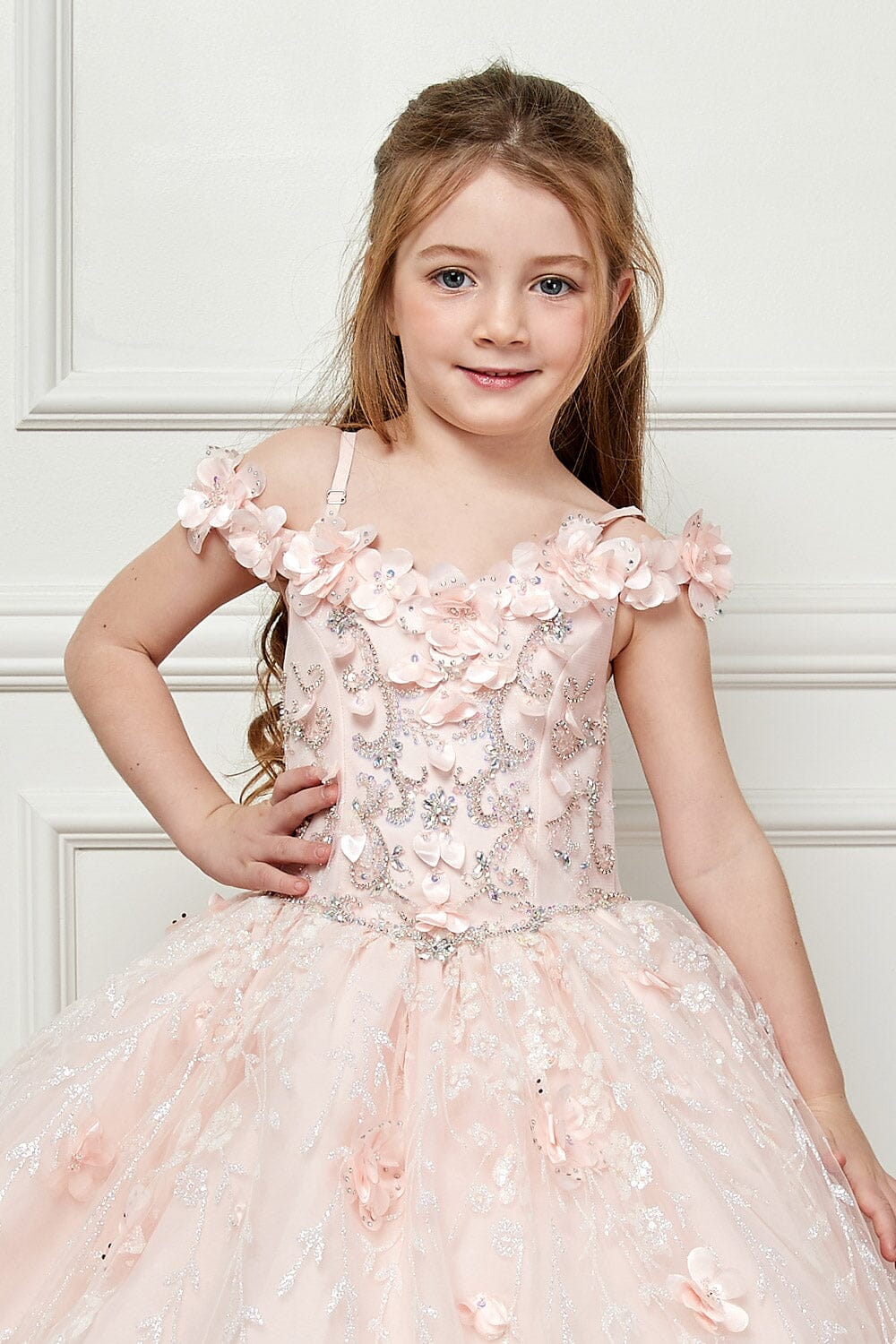 Girls 3D Floral Cloak Ball Gown by Petite Adele PK1004