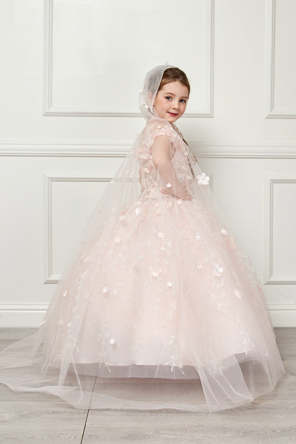 Girls 3D Floral Cloak Ball Gown by Petite Adele PK1004