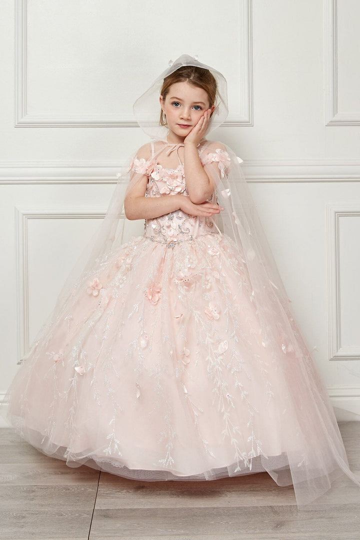 Girls 3D Floral Cloak Ball Gown by Petite Adele PK1004