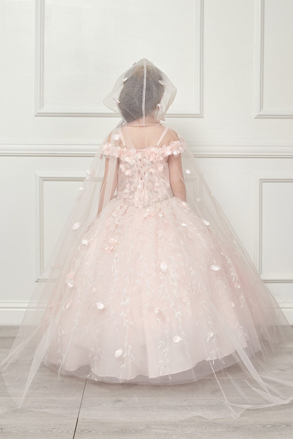 Girls 3D Floral Cloak Ball Gown by Petite Adele PK1004