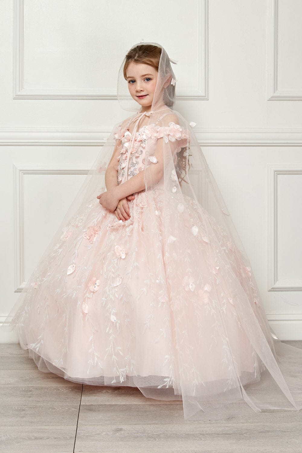 Girls 3D Floral Cloak Ball Gown by Petite Adele PK1004