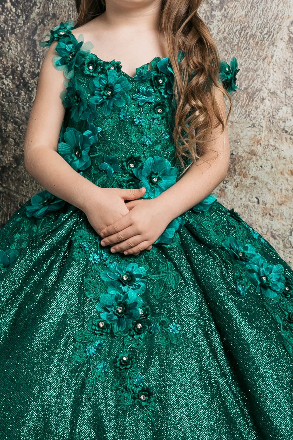 Girls 3D Floral Glitter Cloak Ball Gown by Petite Adele PK1002